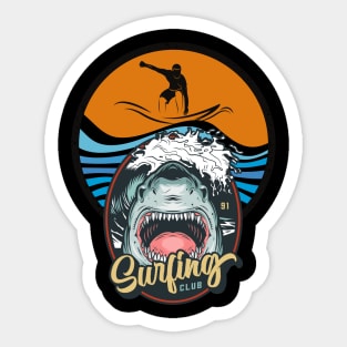 Surfing Shark Club Sticker